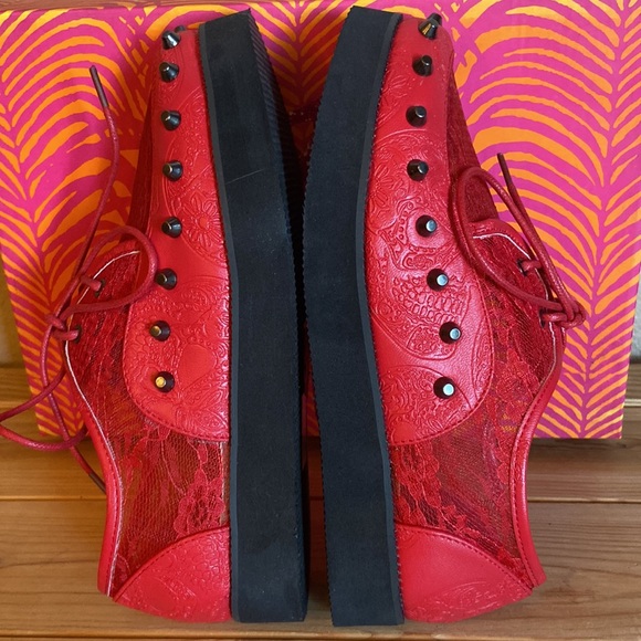 NEW! IRON FIST Lovelace Your Face RED Lace Studded Platform Creepers Size 36/5 - Picture 4 of 16